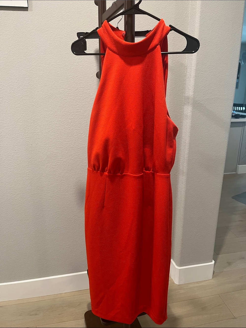 Sleeveless Mock-Neck Midi Dress in Bright Red